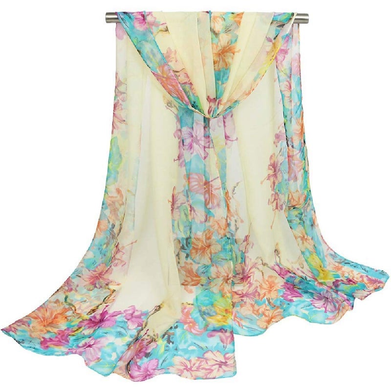 2FY2SW AliceLife Scarfs for Women Lightweight Print Floral Pattern Scarf Shawl Fashion Scarves Sunscreen Shawls (Daisy&beige) - Image 2